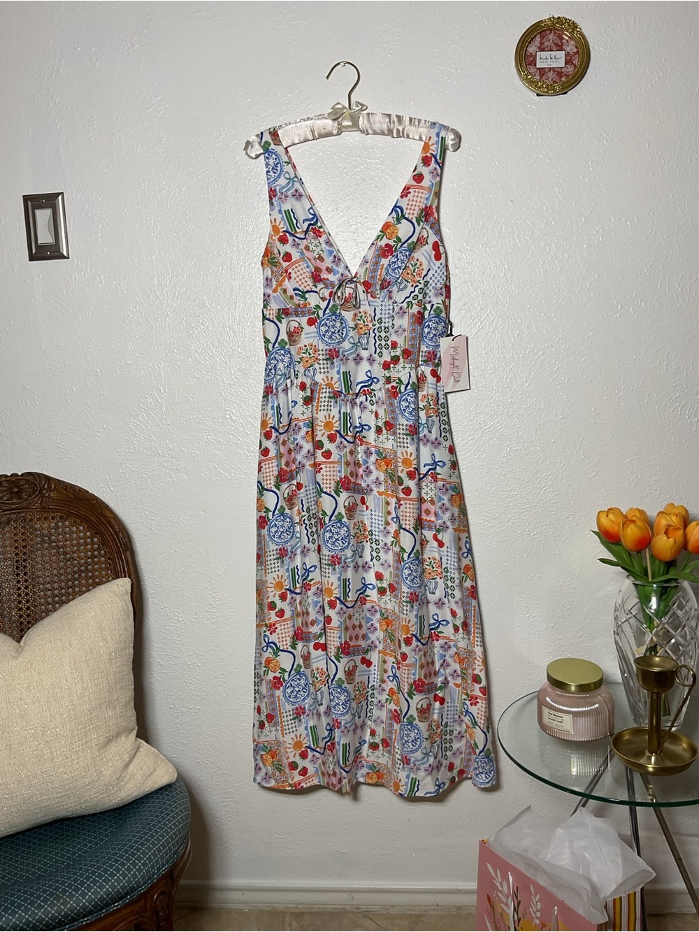 Sleeveless V-Neck Midi Dress in Multi Color Floral Print